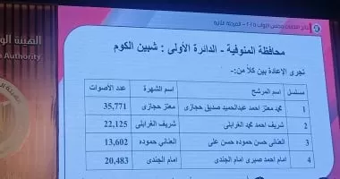 ننشر أسماء الفائزين ومقاعد الإعادة بدوائر المنوفية فى انتخابات مجلس النواب