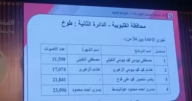 إعادة فى الدائرة الثانية بالقليوبية ومقرها طوخ بانتخابات مجلس النواب