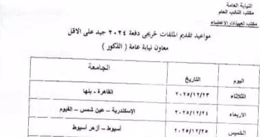 مواعيد سحب ملفات التقدم لوظيفة معاون نيابة لخريجي دفعة 2024 إناث