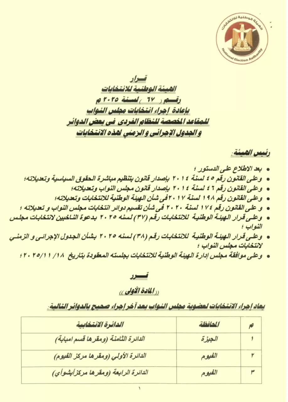 الجدول الزمنى للاجراءات الانتخابية بالدوائر الملغاة بانتخابات النواب (2) الجدول الزمنى للاجراءات الانتخابية بالدوائر الملغاة بانتخابات النواب (2)