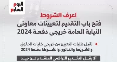 فتح باب التقديم لتعيينات معاونى النيابة العامة من خريجى دفعة 2024.. إنفوجراف