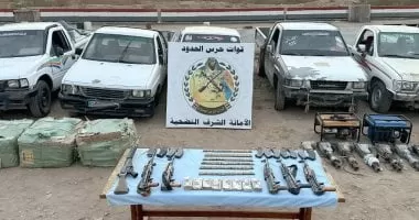 قوات حرس الحدود تضبط مخدرات وأسلحة بقيمة تتجاوز 2 مليار جنيه بسيناء.. فيديو