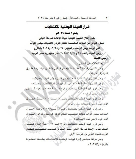 الهيئة الوطنية تعلن نتائج جولة الإعادة لبعض دوائر الفردى بانتخابات النواب (2)