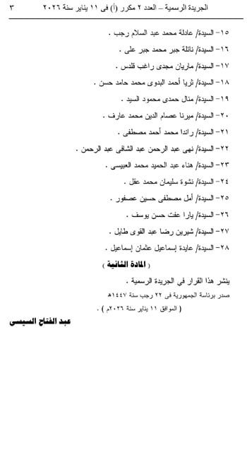 قائمة المعينين بمجلس النواب بقرار جمهورى.. الأسماء كاملة (3) قائمة المعينين بمجلس النواب بقرار جمهورى.. الأسماء كاملة (3)