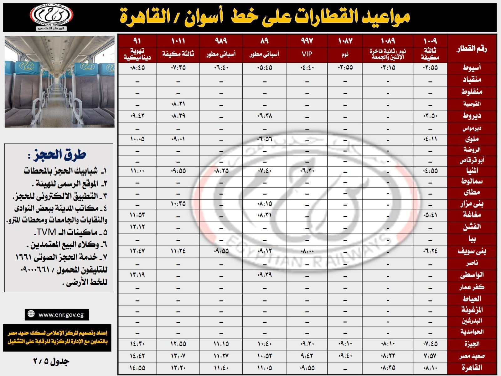 مواعيد قطارات السكة الحديد من أسوان إلى القاهرة (8) مواعيد قطارات السكة الحديد من أسوان إلى القاهرة (8)