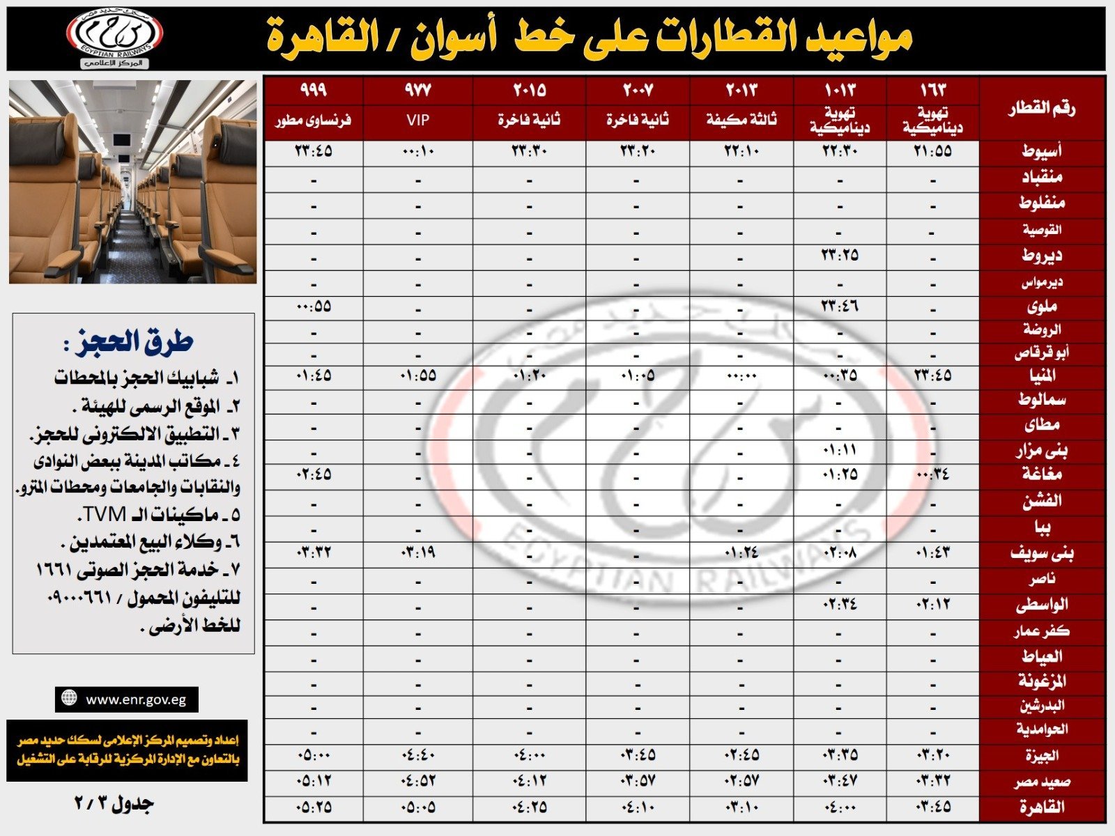 مواعيد قطارات السكة الحديد من أسوان إلى القاهرة (10) مواعيد قطارات السكة الحديد من أسوان إلى القاهرة (10)