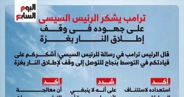 ترامب يشكر الرئيس السيسى على جهوده فى وقف إطلاق النار بغزة.. إنفوجراف