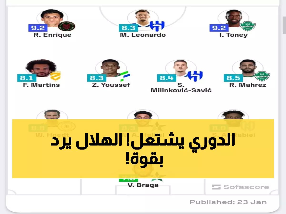  توني ومحرز يسيطران على تشكيلة روشن الذهبية... والهلال يرد بثنائي مدوي!