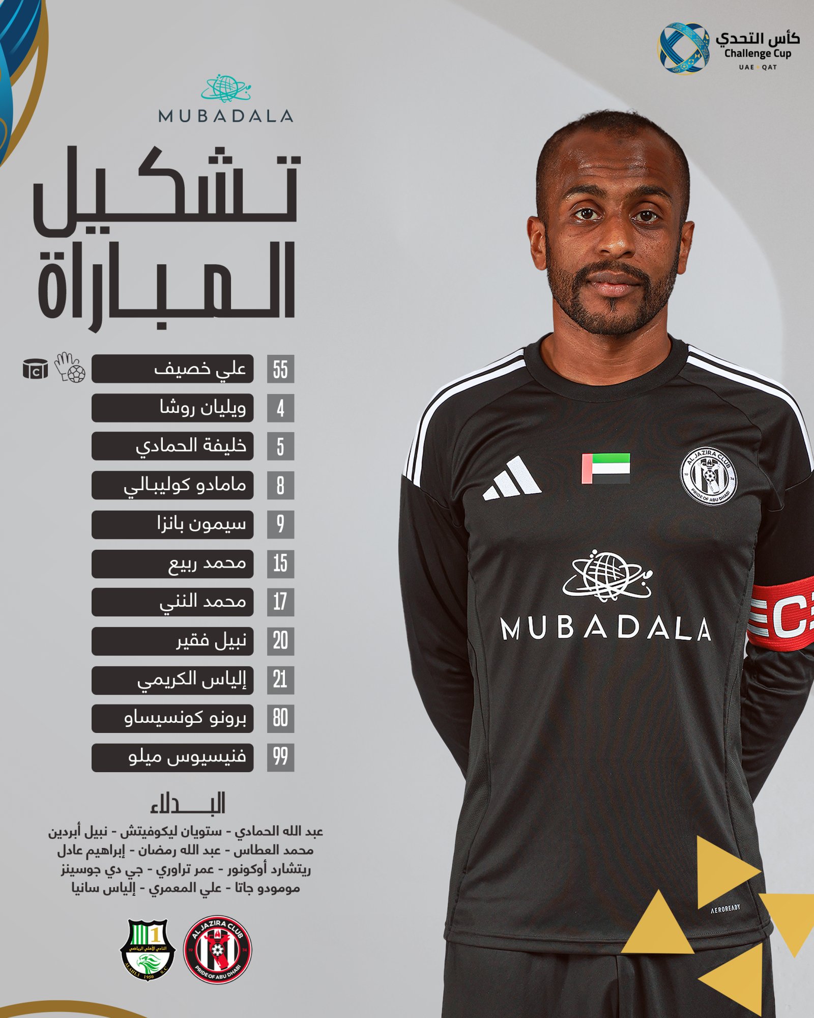 تشكيل الجزيرة ضد الأهلي في كأس السوبر الإماراتي القطري