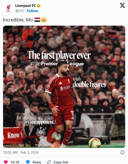 صفحة ليفربول بمنصة إكس