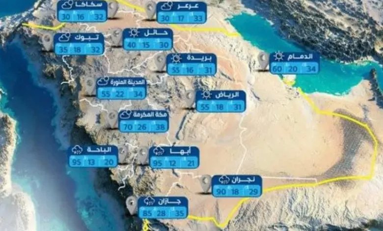 ممتدة للرياض والشرقية.. أمطار رعدية على أجزاء من جازان ونجران