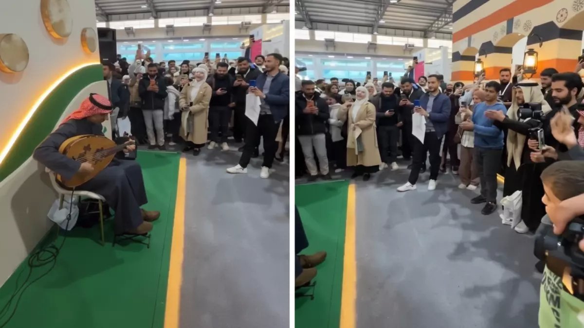 فيديو صادم: سعودي يعزف والسوريون يهتفون "يلعن روحك يا حافظ" في معرض دمشق... والجماهير تتجمع!