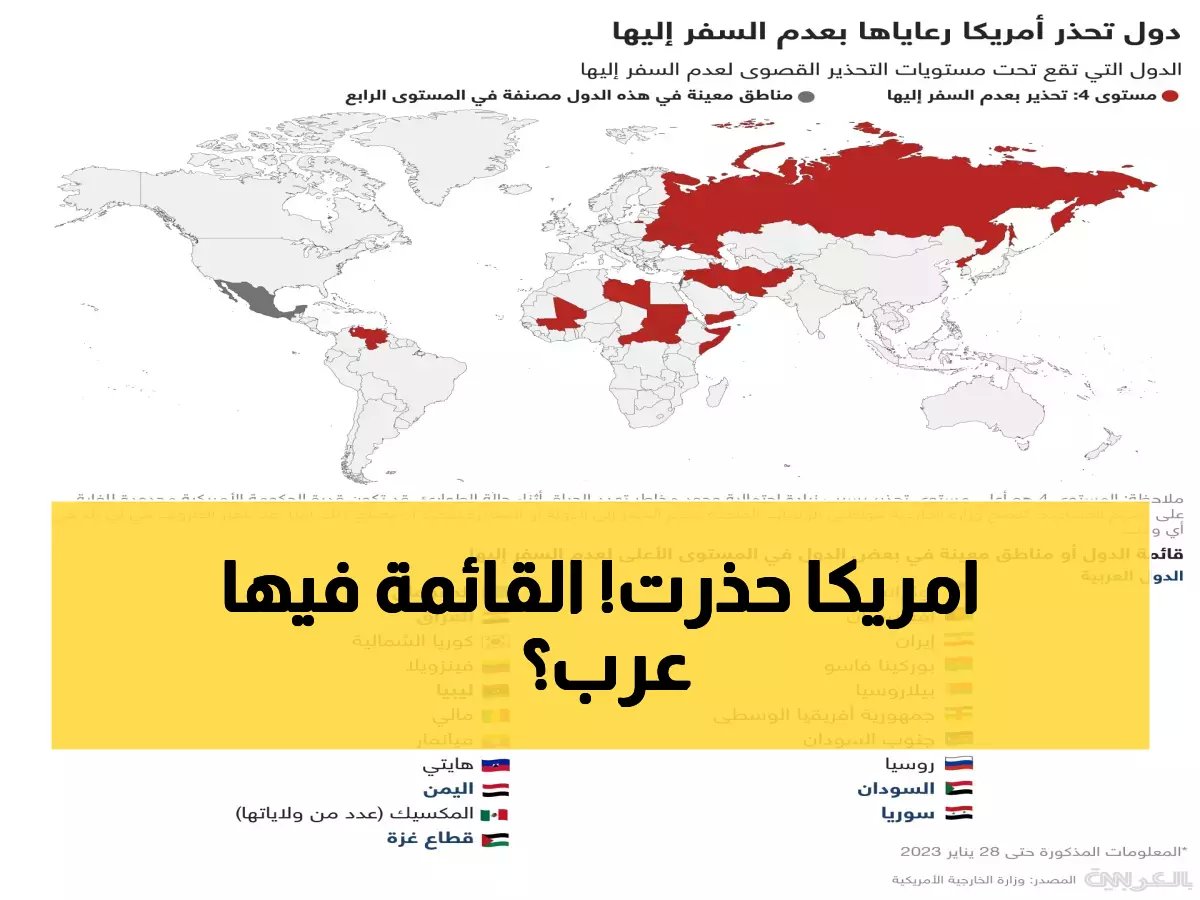  أمريكا تُطلق أعلى تحذير للسفر.. 4 دول عربية ضمن «قائمة الخطر» - إليكم التفاصيل الصادمة!