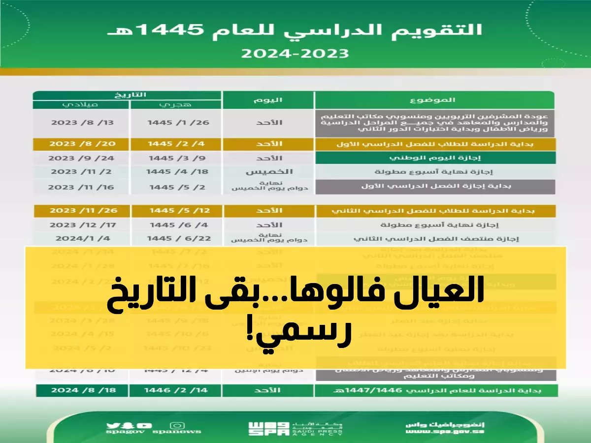 التعليم تعلن موعد العودة للمدارس 1448… الإداريون يبدأون 11 أغسطس والطلاب 23 أغسطس!
