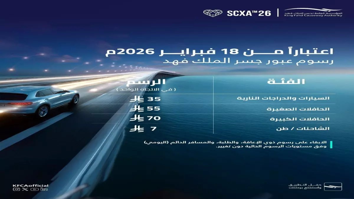 عاجل: أسعار جسر الملك فهد الجديدة صادمة... والفئات المعفاة من الرسوم ستفاجئك!