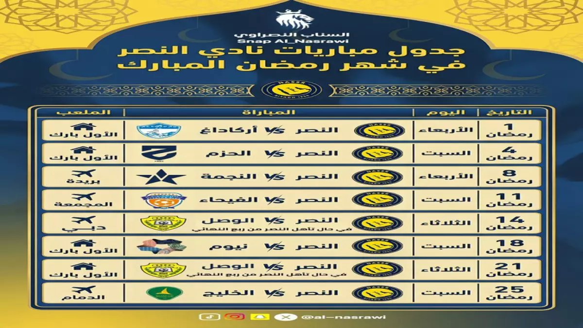 عاجل: رمضان 2026 ينفجر بـ 15 قمة نارية تحسم مصير الصدارات... الهلال والنصر في مواجهات مصيرية!