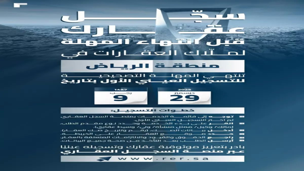 عاجل: آخر فرصة للتسجيل العقاري في حائل والرياض تنتهي خلال 48 ساعة… عقوبات وغرامات تنتظر المتأخرين!