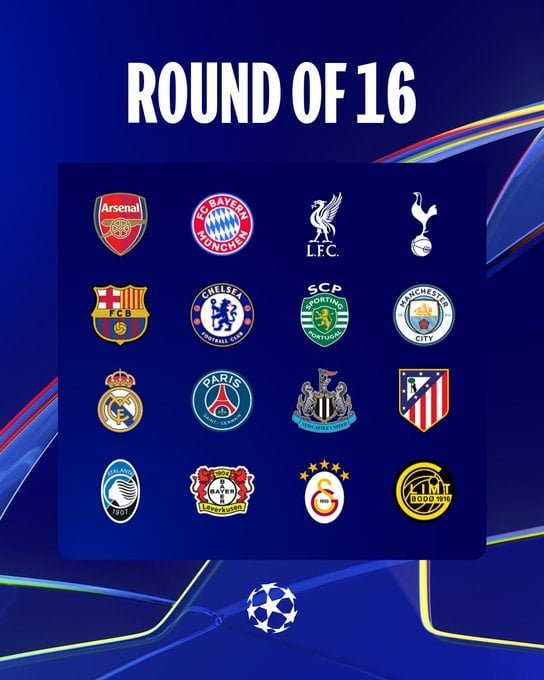 الاندية المتأهلة لدور الـ 16 بدوري الابطال