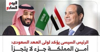 الرئيس السيسى يؤكد لولى العهد السعودى: أمن المملكة جزء لا يتجزأ من الأمن القومي العربي..انفوجراف
