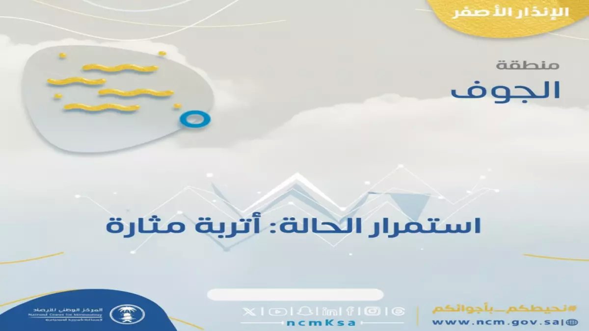 عاجل: الأرصاد تحذر سكان سكاكا ودومة الجندل... عاصفة ترابية تضرب المنطقة غداً وتدني الرؤية إلى 3 كيلومترات!