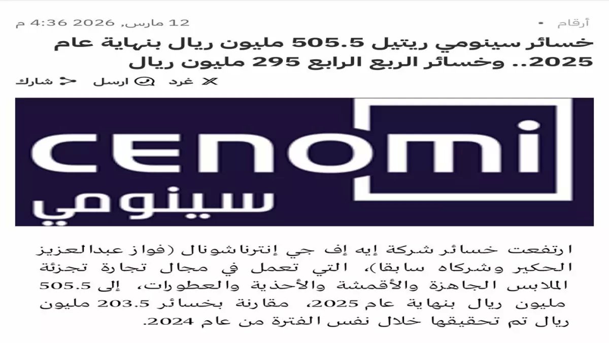 صادم: سينومي ريتيل تتكبد خسائر مدوية 505 مليون ريال... والمستثمرون في حالة ذعر!