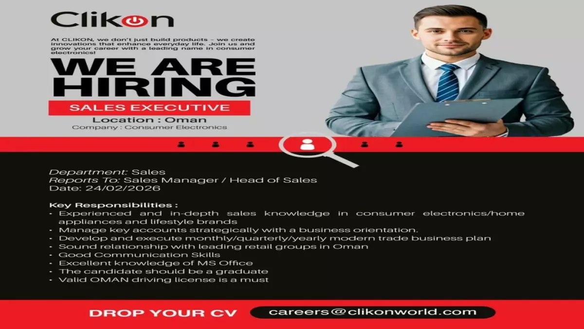 حصري لعُمان 2026: شركة Clikon العالمية تعلن عن وظيفة تنفيذ مبيعات براتب مجزٍ - آخر موعد للتقديم قريب!