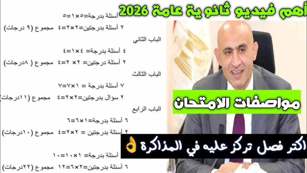 وزارة التربية والتعليم تعلن رسمياً: مواصفات امتحانات الثانوية العامة 2026 تشمل 85% اختيار من متعدد و15% مقالي… تفاصيل اللجان الفنية المؤتمنة على الأسئلة والتركيبة الصادمة للتقييم