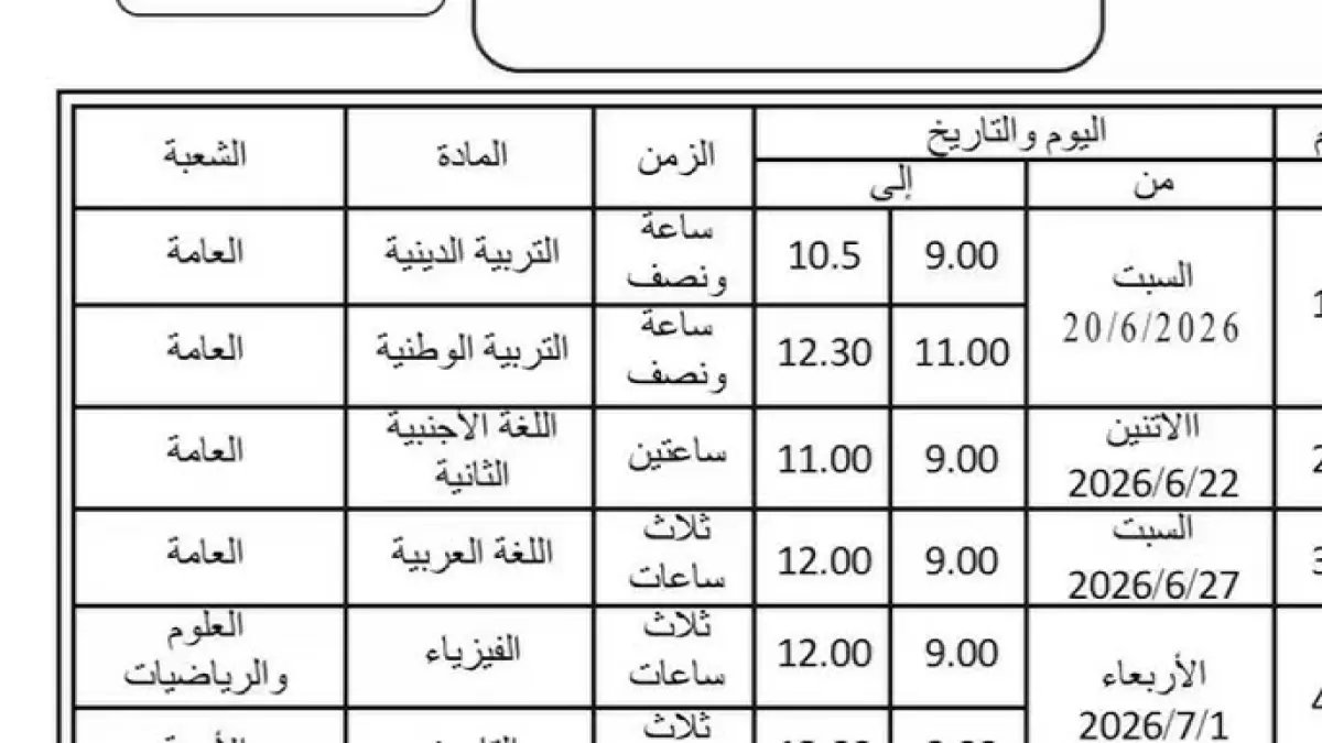 🚨 رسمي: وزارة التعليم تحدد موعد مفاجئ للإعلان عن جدول الثانوية العامة 2026 وأرقام الجلوس.. تعرف على التاريخ الدقيق قبل بدء العد التنازلي!