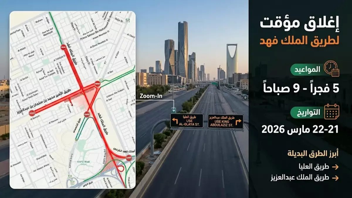 عاجل: إغلاق طريق الملك فهد بالرياض يُجبر ربع مليون مركبة على البحث عن بدائل خلال 48 ساعة فقط!