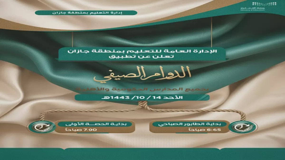 عاجل: "تعليم جازان" تطبق الدوام الصيفي غداً - الطلاب للمدارس 6:45 صباحاً!