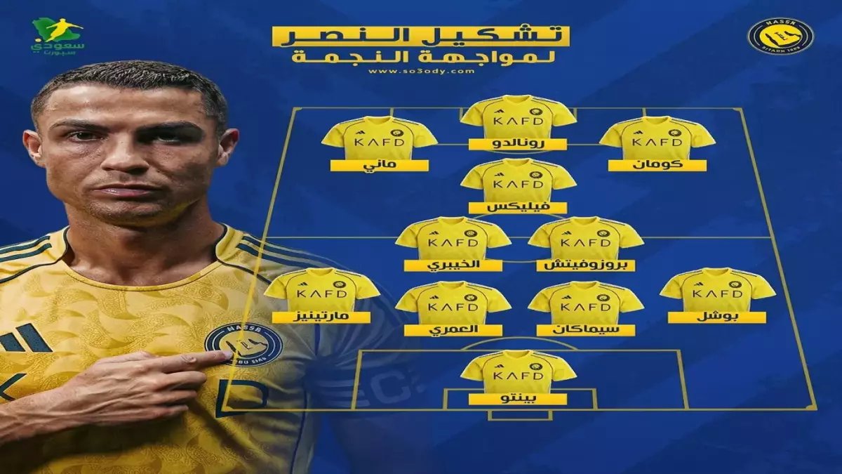 صادم: تشكيل النصر المتوقع ضد النجمة يكشف غياب النجمين رونالدو وماني.. والبديل سيُفاجئ الجميع!