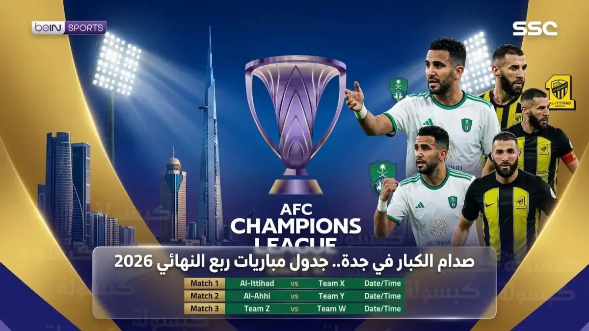 عاجل: جدول صادم لمواجهات ربع نهائي آسيا في جدة! الأهلي والاتحاد في مواجهات مصيرية خلال 48 ساعة… من يصعد إلى المجد؟