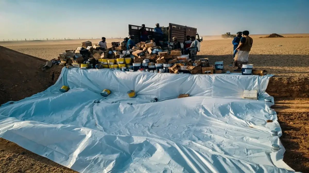 فيديو صادم: إتلاف 46 مليون ريال من بضائع ممنوعة ومنتهية في حضرموت… الأدوية والسجائر تتكدس قبل الإعدام!