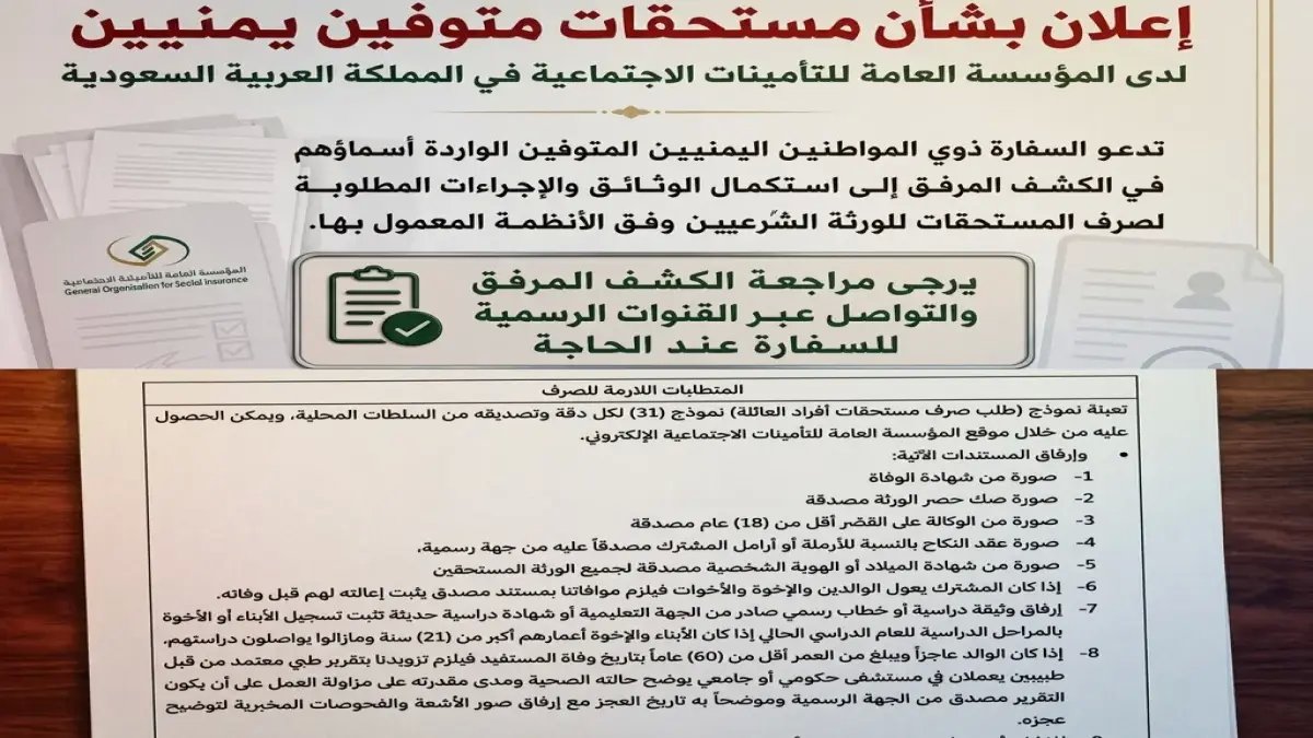 عاجل: ذوو اليمنيين المتوفين في السعودية... المستحقات المالية تتجاوز المليونيات ولا تنتظر إلا هذه الوثائق الثلاث!
