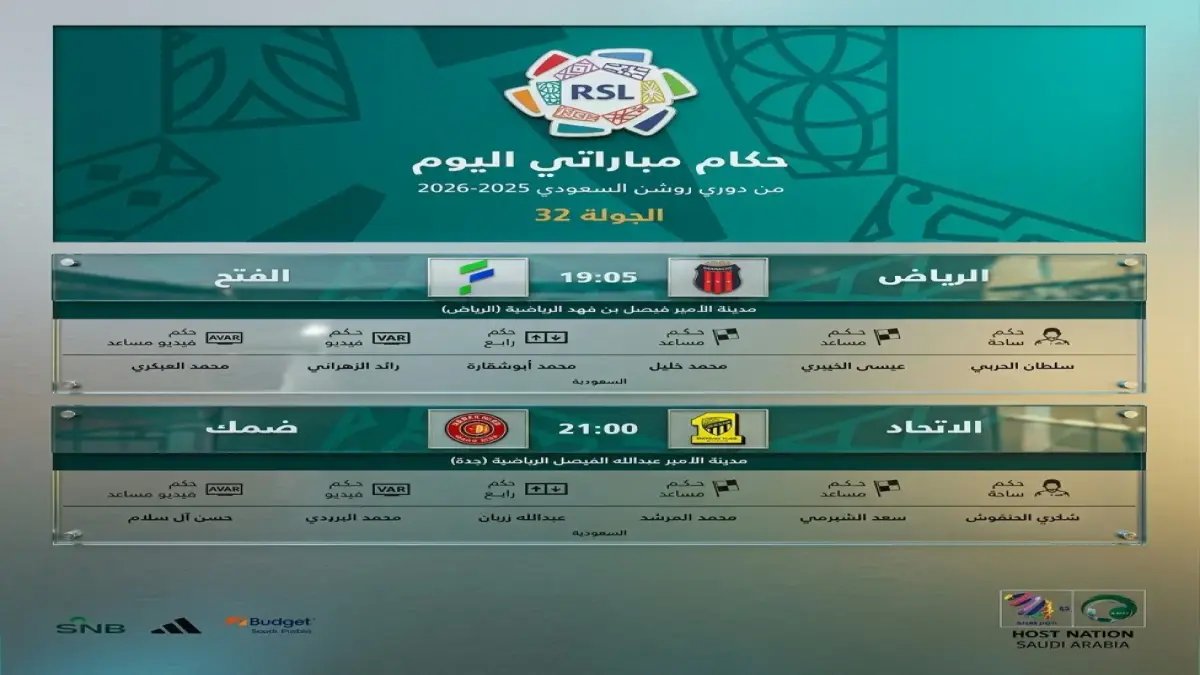 كشف رسمي: حكام مباراة الاتحاد ضد ضمك والرياض ضد الفتح… هل سيؤثر على النتائج؟