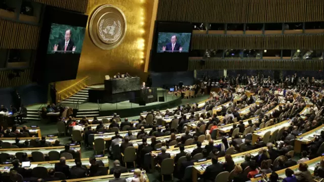 تحدث أمام الاجتماع بان كي مون محذرا من أعماق جديدة للبربرية.